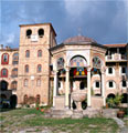 The phiale and the bell-tower in the interior courtyard of the monastery