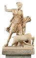 Artemis raises her spear to strike a kneeling deer. 125-100 BC. Delos Museum A.00449.