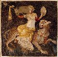 Delos, House with the Masks. Detail of the mosaic floor. Dionysus riding a panther. 2nd cent. BC. Photo P. J. Chatzidakis