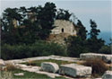 The acropolis of Thasos. The medieval castle. On the foreground, part of the opisthodomos of Athena's temple