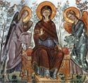Katholikon, wall paintings of the lite: the Virgin with Child, detail of the Second Coming