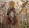 Katholikon, wall paintings of the lite: Abraham with the souls of the Just and the Good Thief, detail of the Second Coming