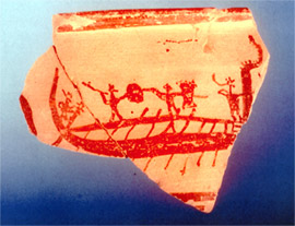 Sherd of a mycenaean krater with ship representation