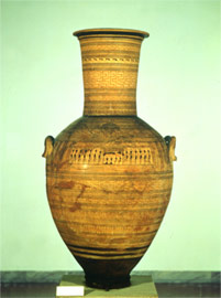 Main view of the amphora, where the prothesis of the deceased is depicted