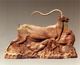 Faience-plaque with wild goat his young