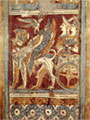 Detail of the one sarcophag' narrow side with representation of goddesses on griffin chariot