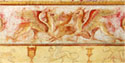 Detail of a funeral bed with the painted frieze