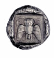 Silver athenean decadrachm with representation of an owl