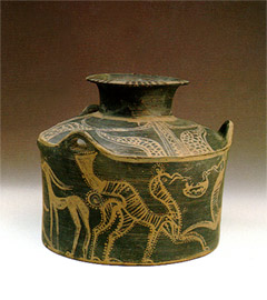 Alabster of the Late Mycenaean period with representation of griffin and deers