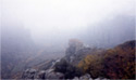 View of the Meteora in the mist