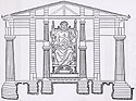 Representation of the Zeus temple cella with the chryselephantine statue of Zeus