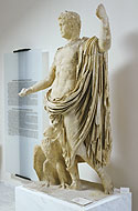 View of Klavdios statue from the viewer's right
