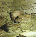 View of an oil-press in the courtyard of the minoan villa at Vathypetro