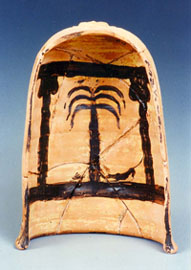 The inside of the vase is decorated by an ionic facade and a palm