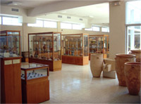 Interior museum's view with ceramic showcases