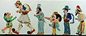 Coloured shadow theatre figures of various types